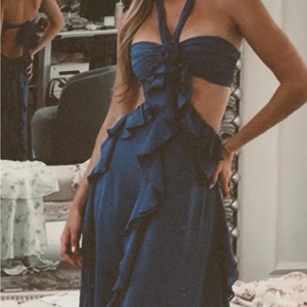 Lucy in the Sky Navy Blue Halter Backless Dress